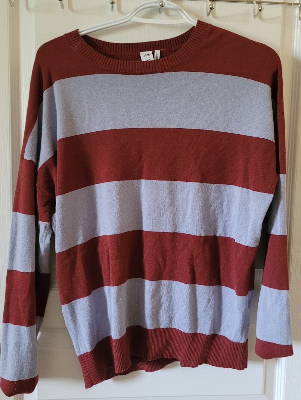 TWIK Red and Blue Sweater Oversized, Medium Size, Striped